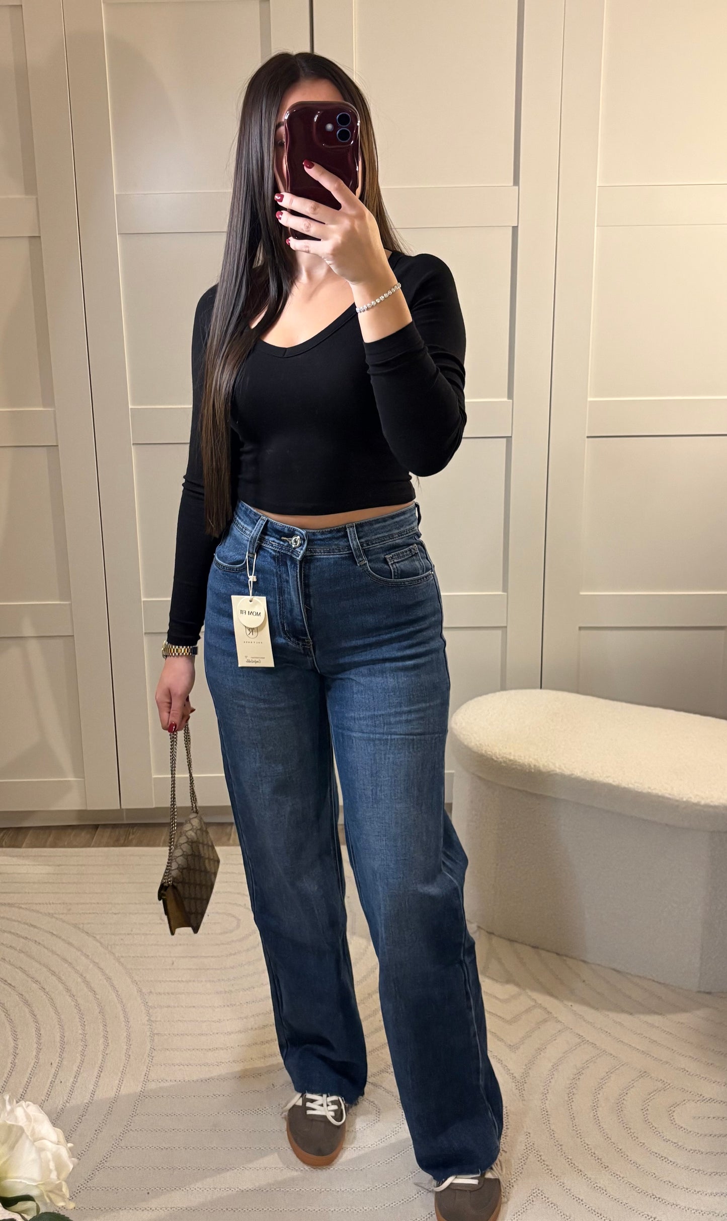 Jean mom fit bleu