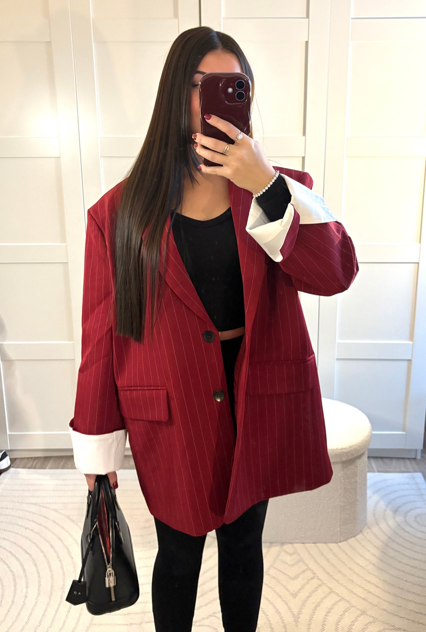 Blazer retroussé rayé bordeaux